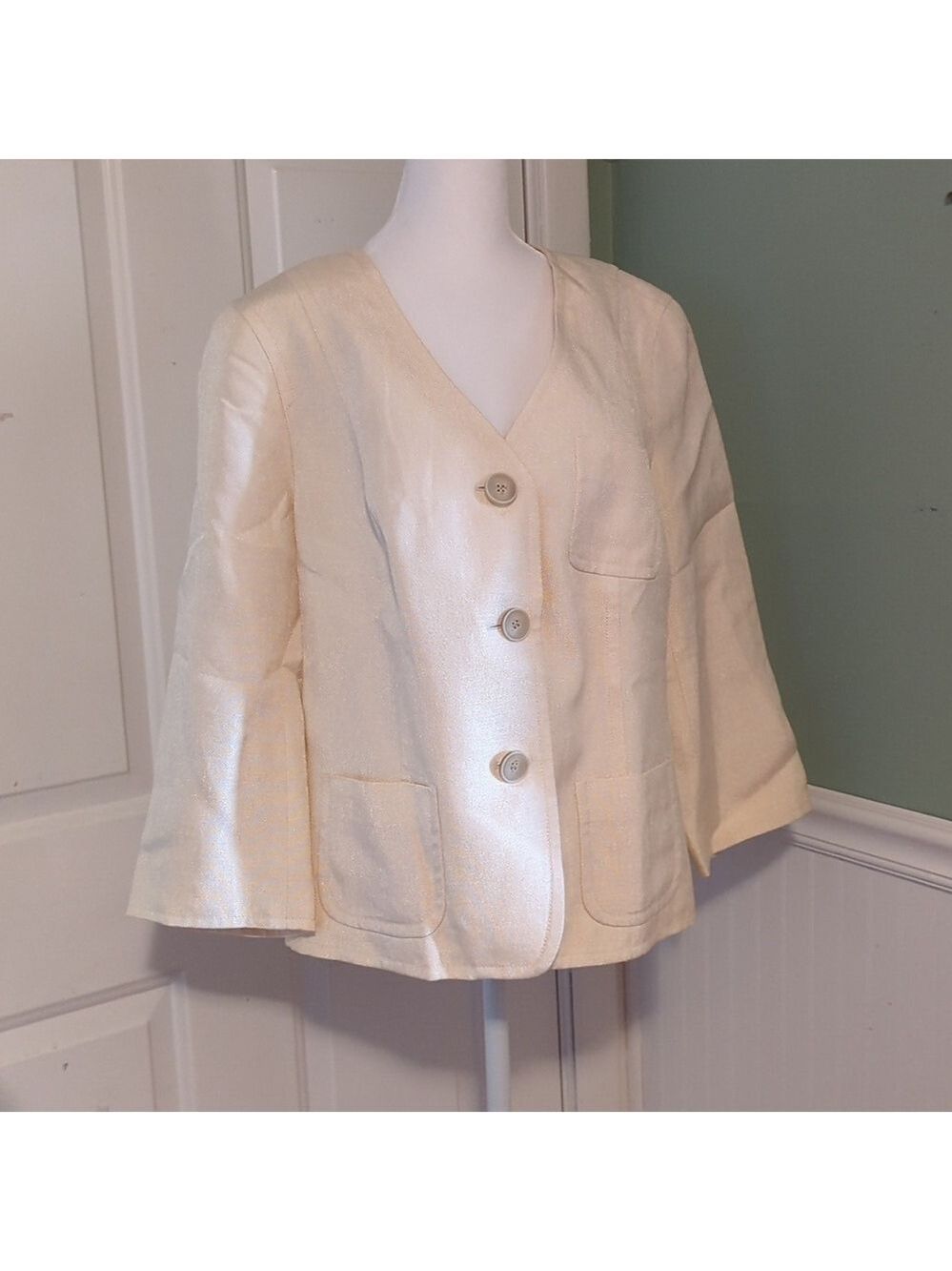 Talbots Cream Champagne Blazer Jacket Size 16 Lined Buttons Work Business